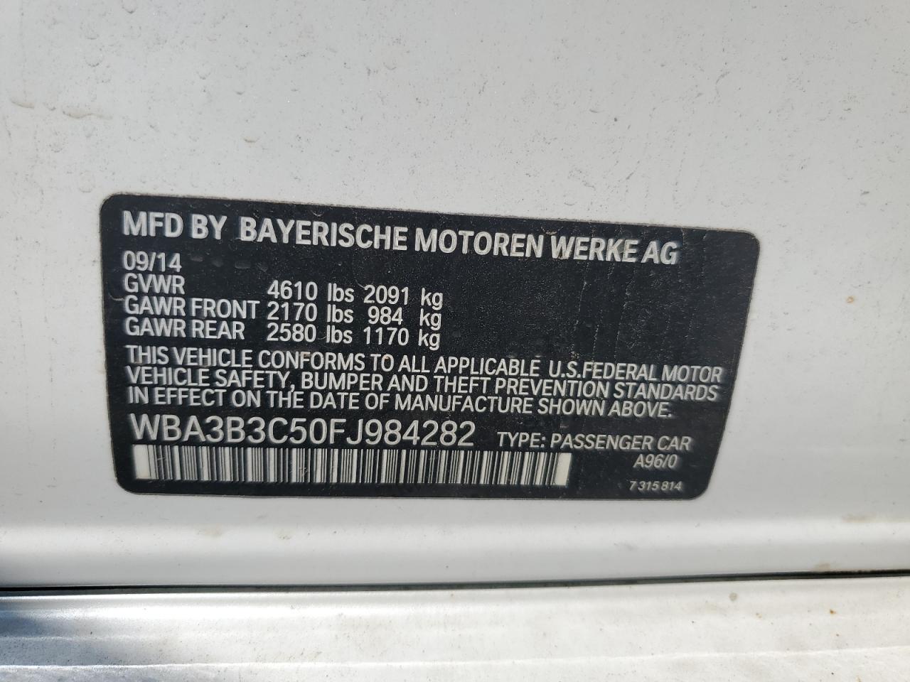 2015 BMW 328 Xi VIN: WBA3B3C50FJ984282 Lot: 62598675