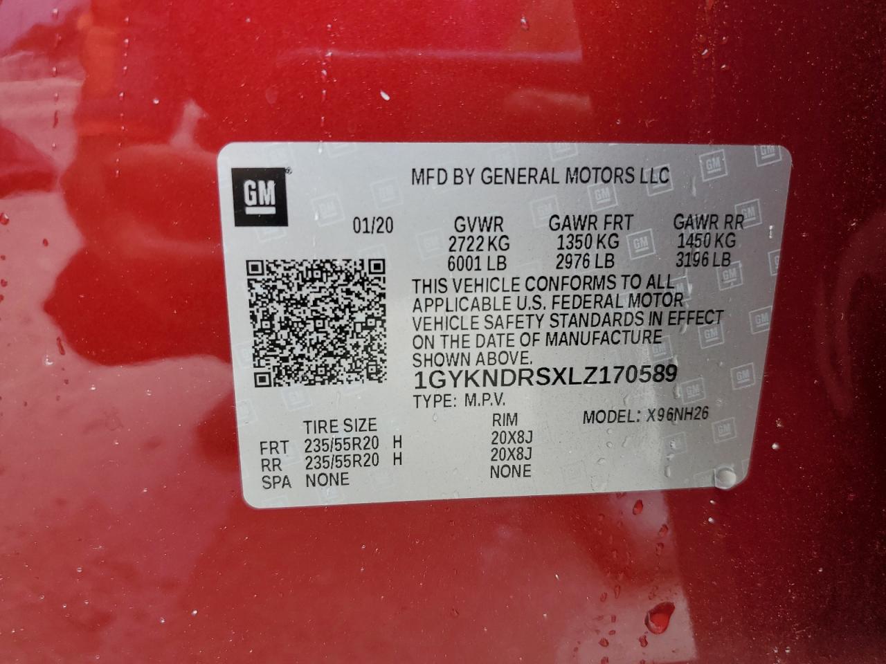 2020 Cadillac Xt5 Premium Luxury VIN: 1GYKNDRSXLZ170589 Lot: 62402185