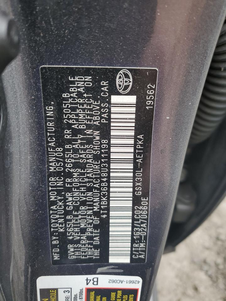 2008 Toyota Avalon Xl VIN: 4T1BK36B48U311198 Lot: 62591935