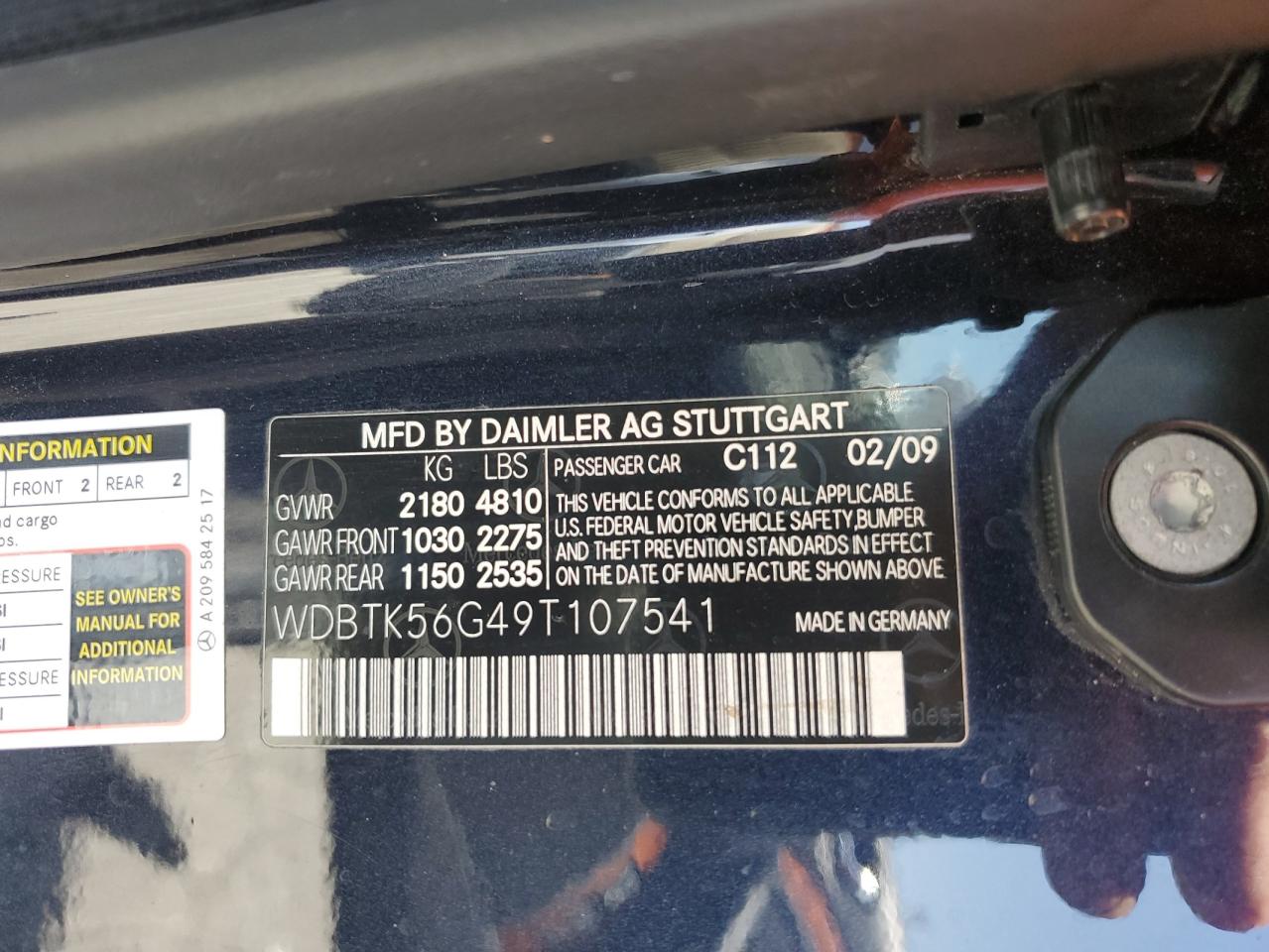 2009 Mercedes-Benz Clk 350 VIN: WDBTK56G49T107541 Lot: 62190475