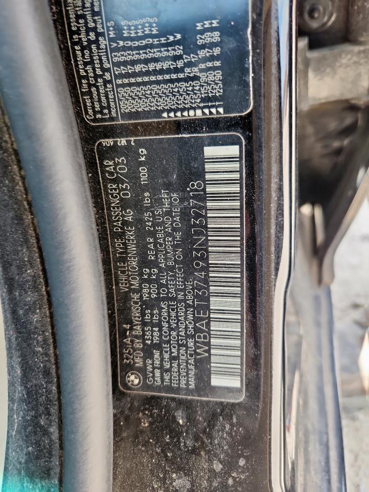 2003 BMW 325 I VIN: WBAET37493NJ32718 Lot: 60609305
