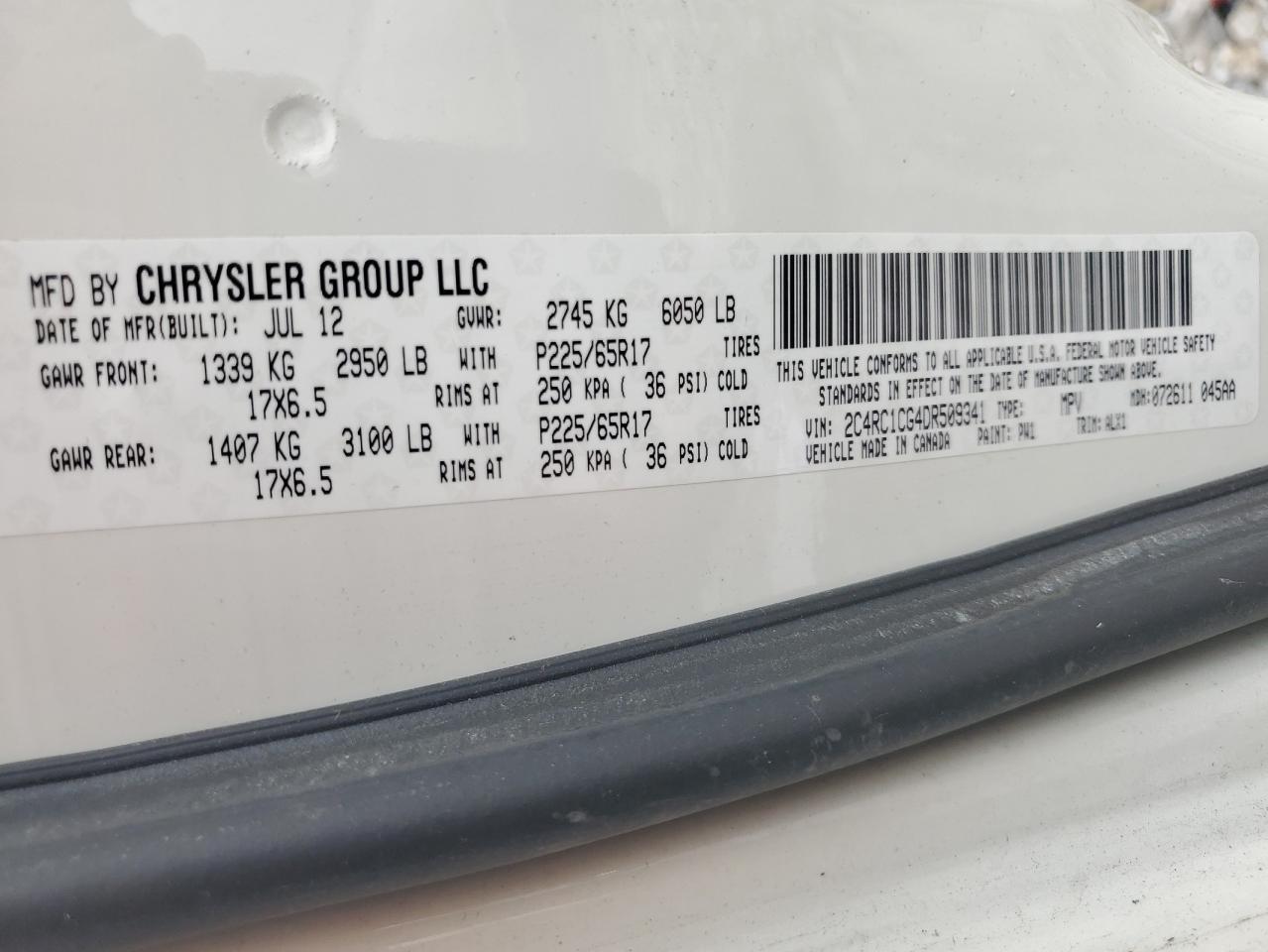 CHRYSLER MINIVAN 2013 VIN 2C4RC1CG4DR509341 фото 13
