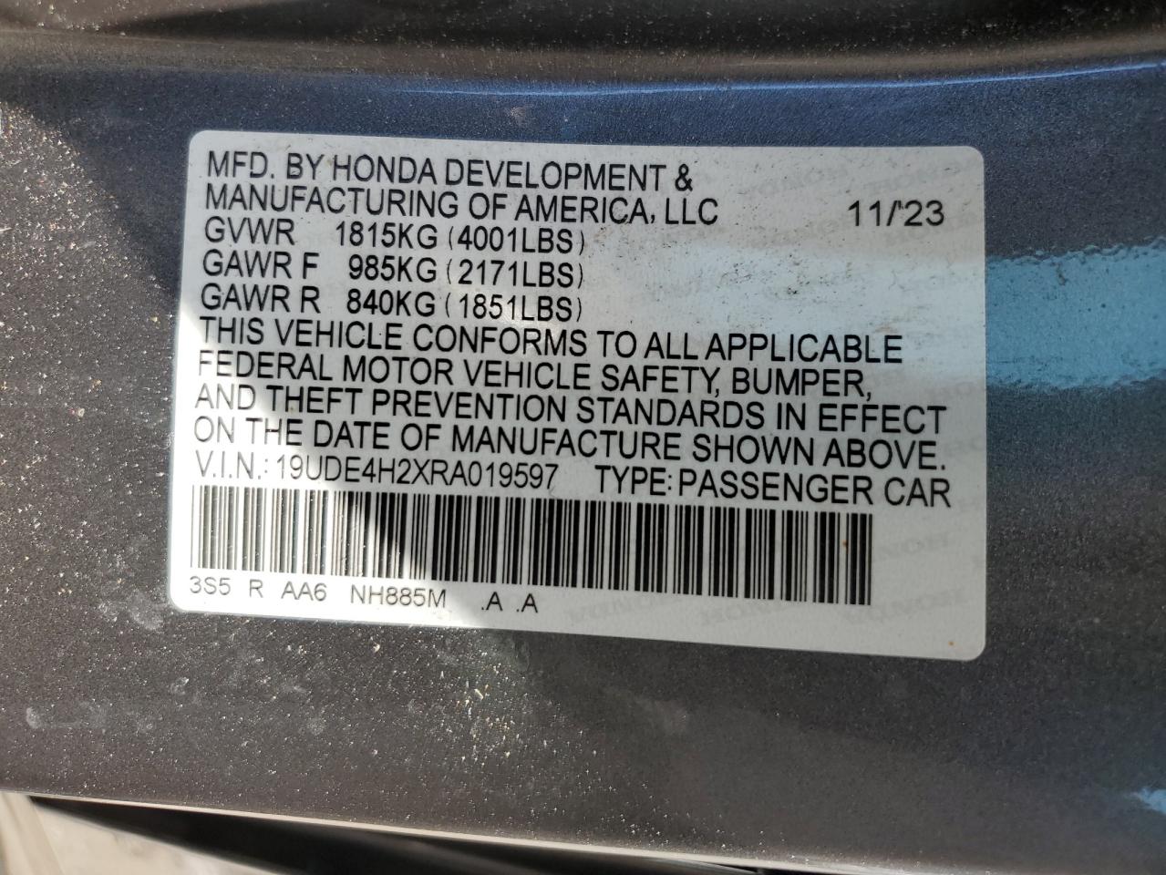 2024 Acura Integra VIN: 19UDE4H2XRA019597 Lot: 62263345