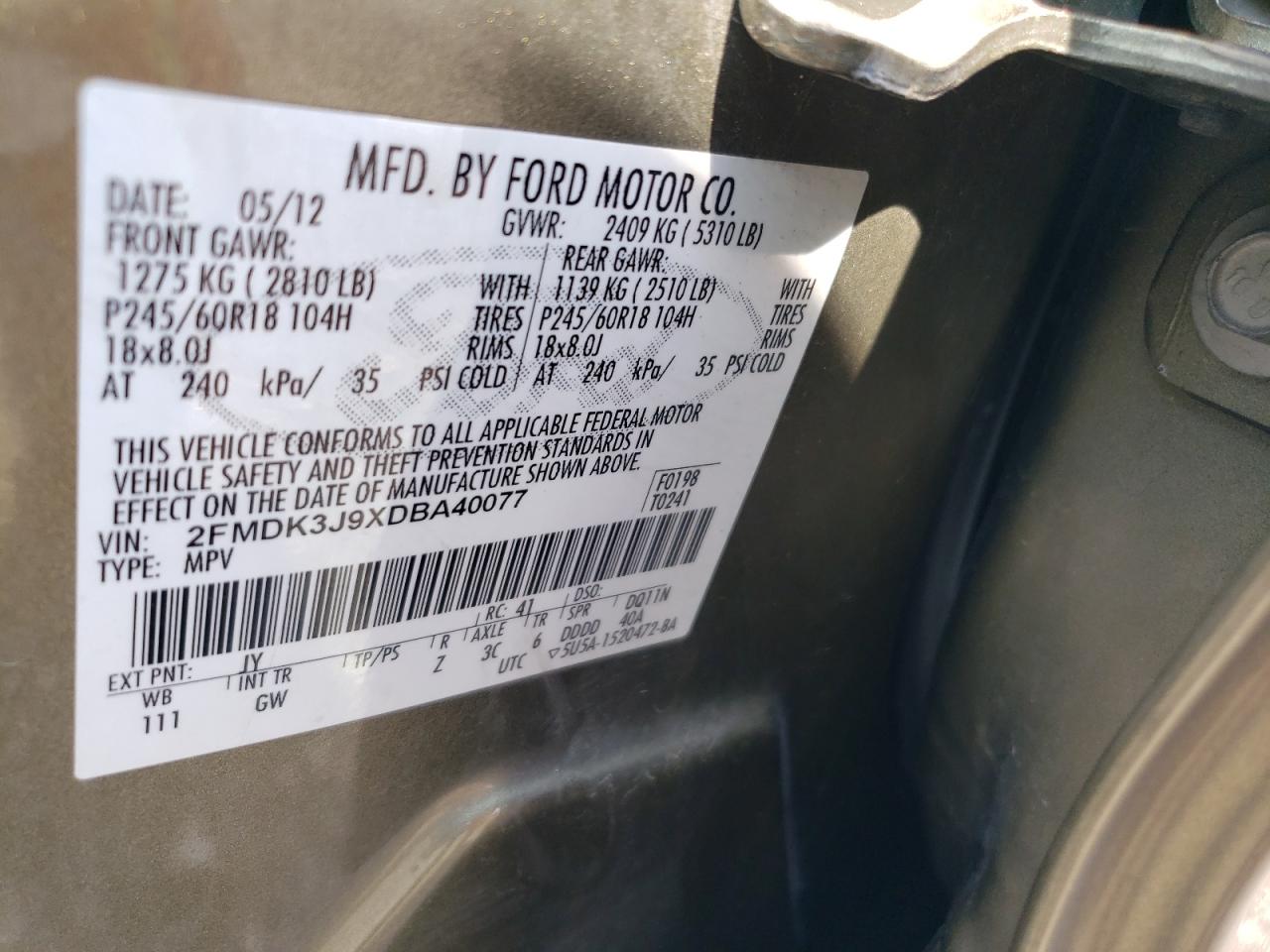 FORD EDGE 2013 VIN 2FMDK3J9XDBA40077 photo 12
