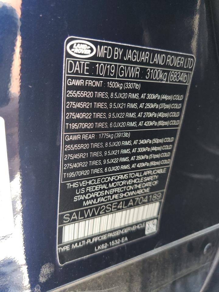 2020 Land Rover Range Rover Sport P525 Autobiography VIN: SALWV2SE4LA704189 Lot: 62370655