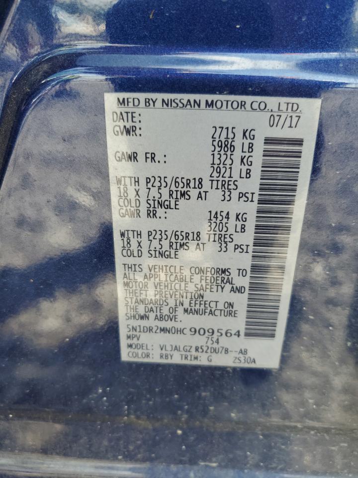 2017 Nissan Pathfinder S VIN: 5N1DR2MN0HC909564 Lot: 62583805