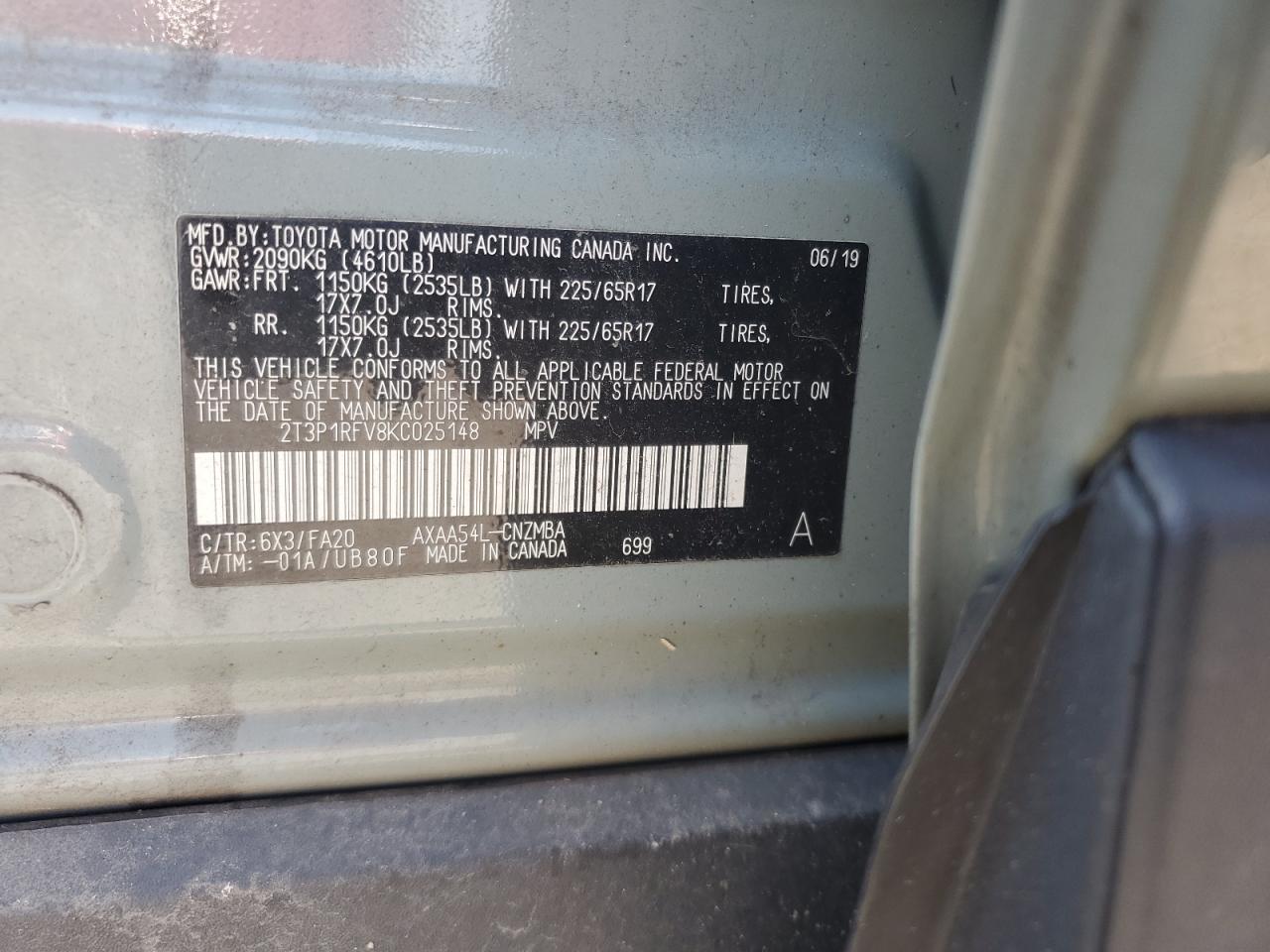 TOYOTA RAV4 2019 VIN 2T3P1RFV8KC025148 photo 12