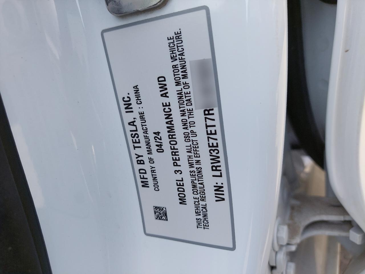 LRW3E7ET7RC167524 - 2024 Tesl MODEL 3 - #59241725
