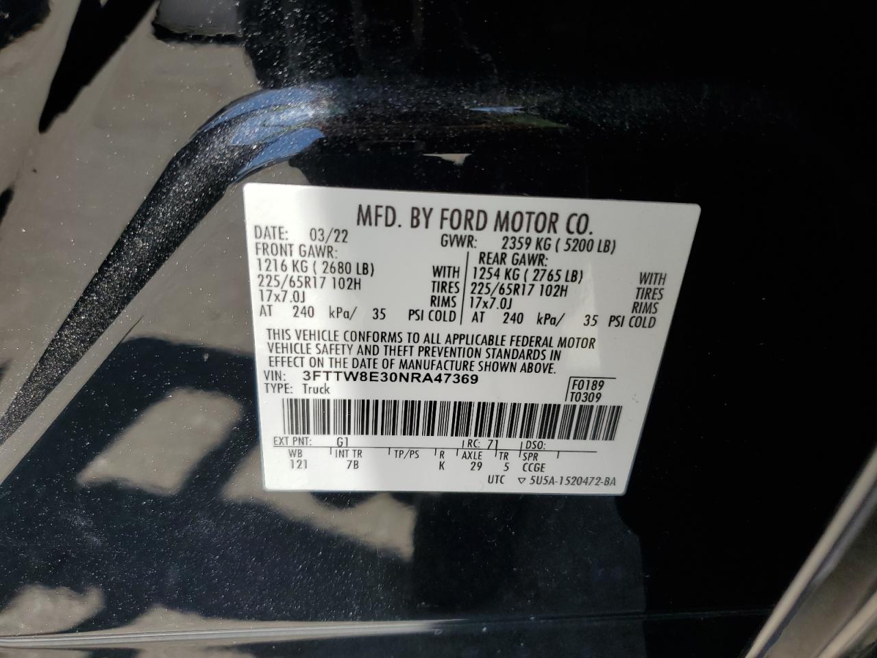 2022 Ford Maverick Xl VIN: 3FTTW8E30NRA47369 Lot: 62479465