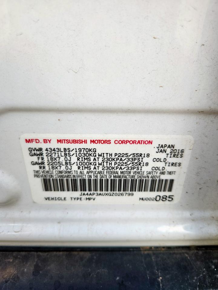 2016 Mitsubishi Outlander Sport Es VIN: JA4AP3AUXGZ026799 Lot: 62367055