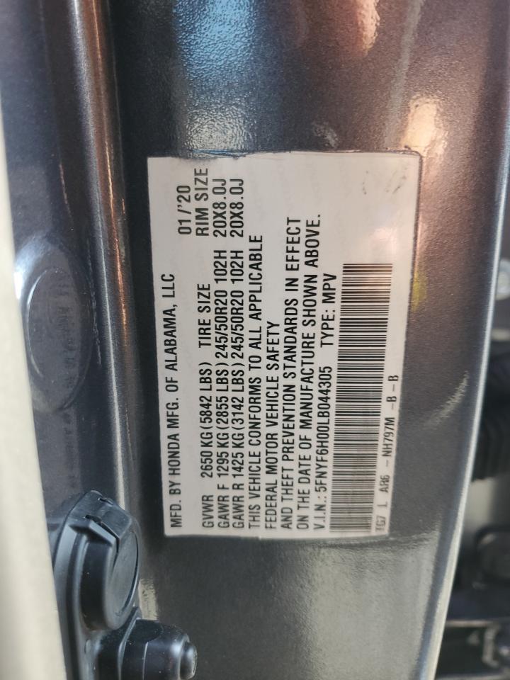 2020 Honda Pilot Elite VIN: 5FNYF6H00LB044305 Lot: 62680805