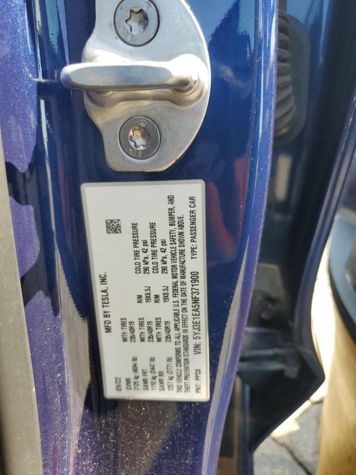 2022 Tesla Model 3 VIN: 5YJ3E1EA5NF371900 Lot: 62256215