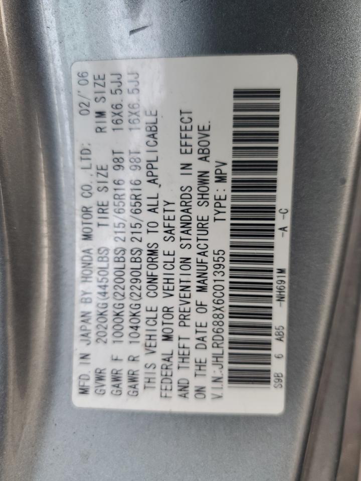 2006 Honda Cr-V Ex VIN: JHLRD688X6C013955 Lot: 63010105