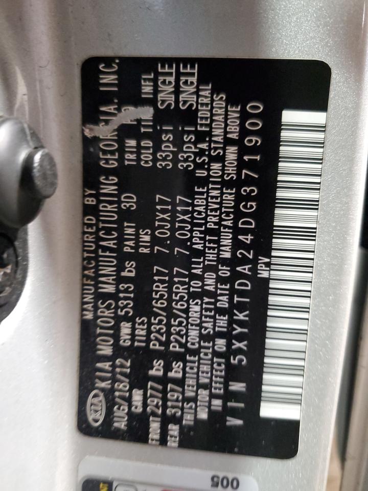 2013 Kia Sorento Lx VIN: 5XYKTDA24DG371900 Lot: 61488475