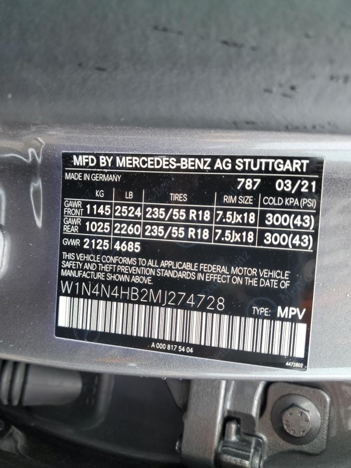 2021 Mercedes-Benz Gla 250 4Matic VIN: W1N4N4HB2MJ274728 Lot: 60274995