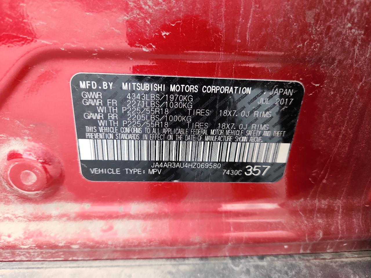 2017 Mitsubishi Outlander Sport Es VIN: JA4AR3AU4HZ069580 Lot: 62989655