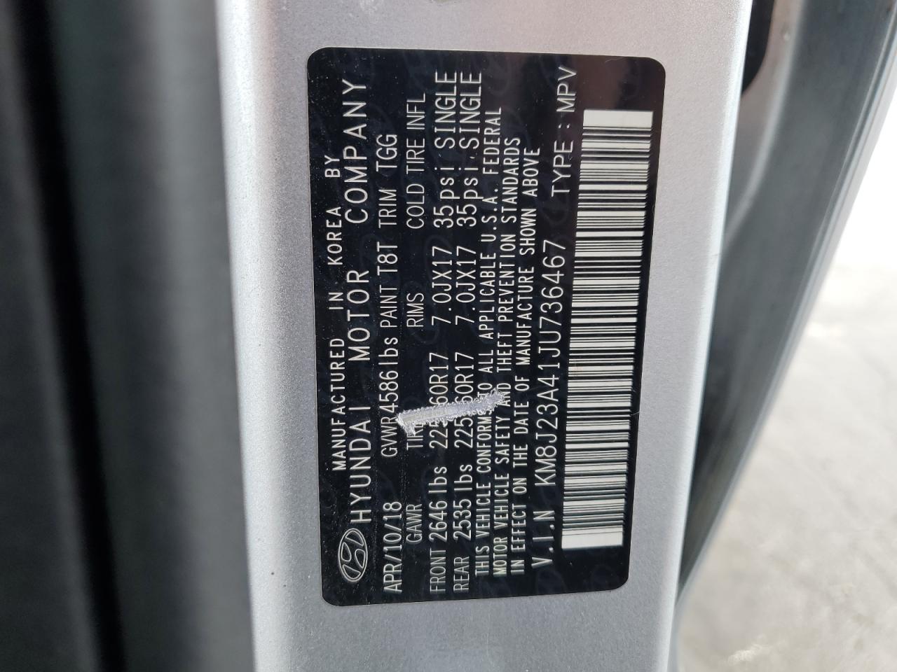 2018 Hyundai Tucson Se VIN: KM8J23A41JU736467 Lot: 63070585