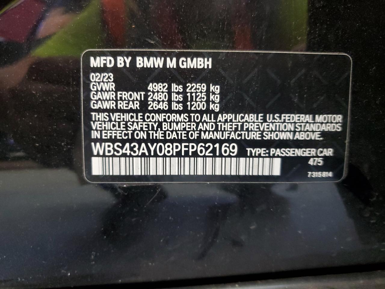 2023 BMW M3 Competition VIN: WBS43AY08PFP62169 Lot: 61336705