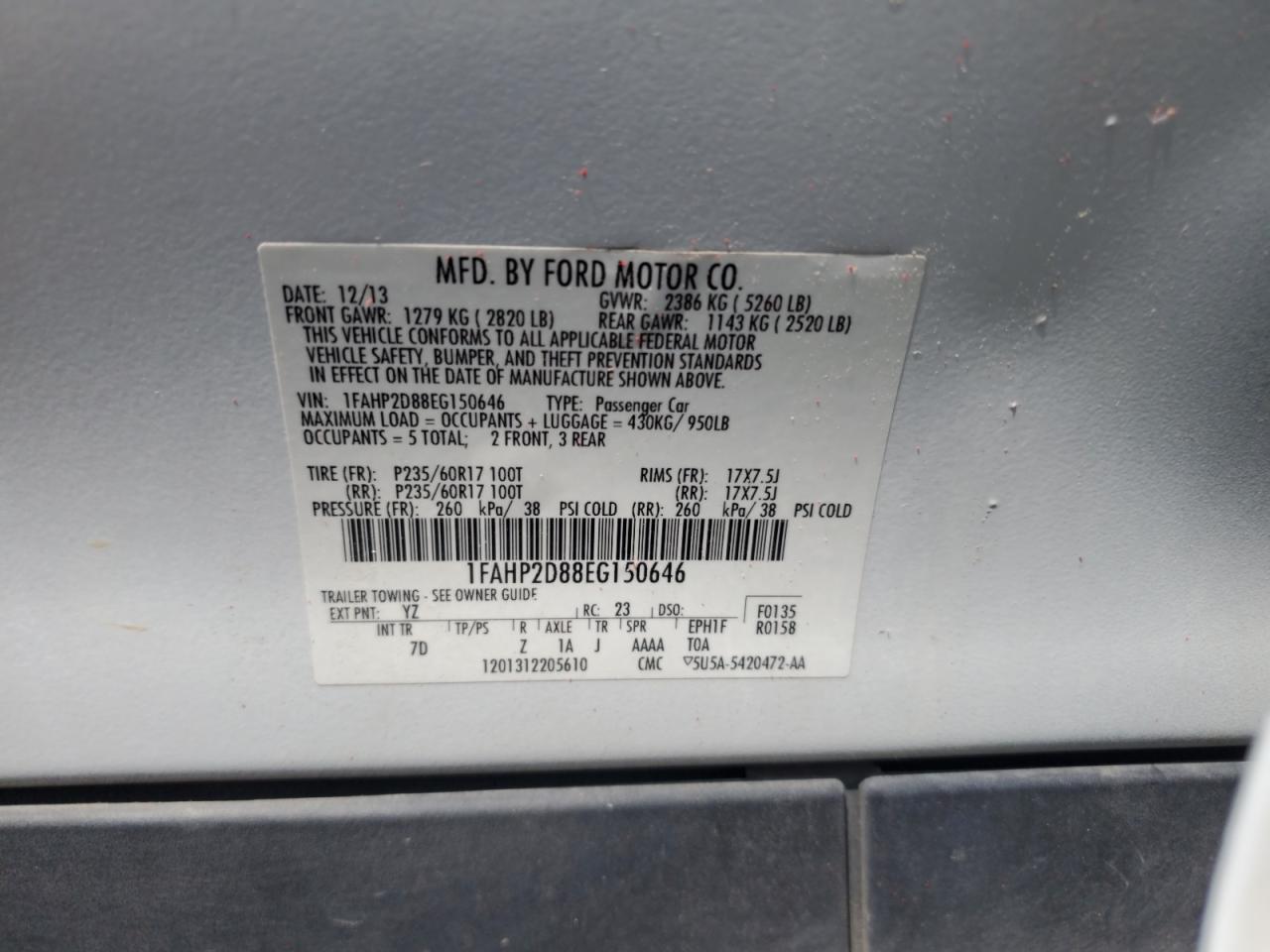 2014 Ford Taurus Se VIN: 1FAHP2D88EG150646 Lot: 60748605