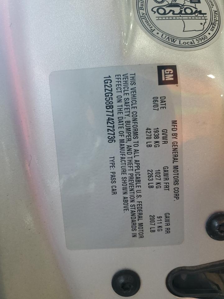 2007 Pontiac G6 Base VIN: 1G2ZG58B774272736 Lot: 61088255