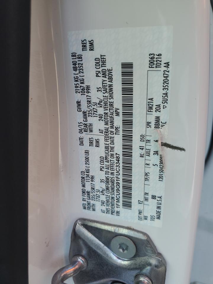2015 Ford Escape Se VIN: 1FMCU9G91FUC33487 Lot: 62749535