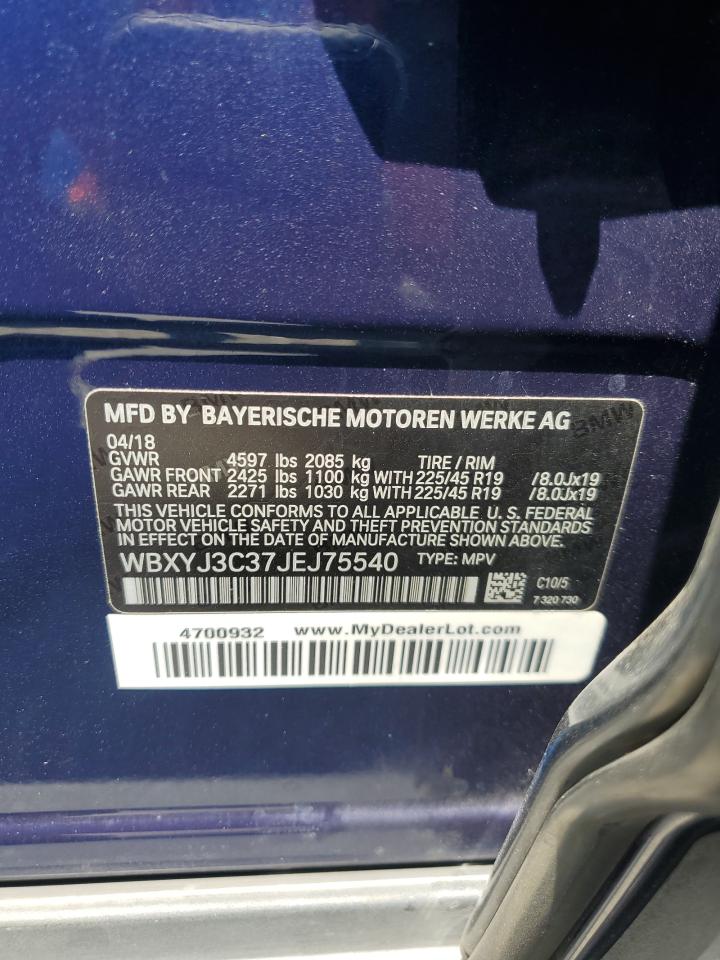 2018 BMW X2 Sdrive28I VIN: WBXYJ3C37JEJ75540 Lot: 62601525