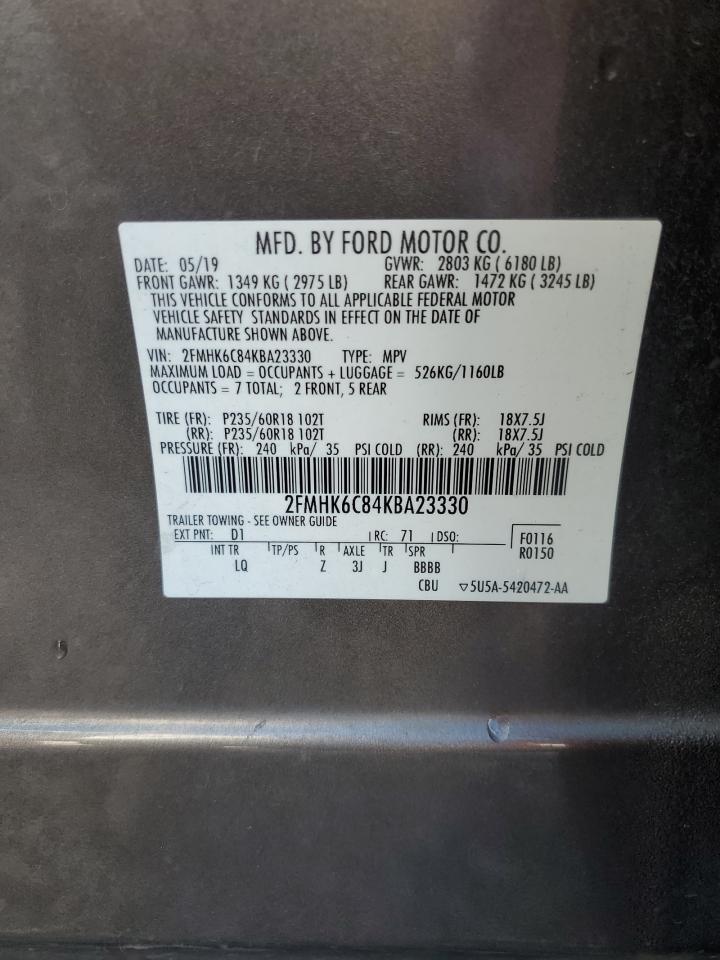 2019 Ford Flex Sel VIN: 2FMHK6C84KBA23330 Lot: 62199555