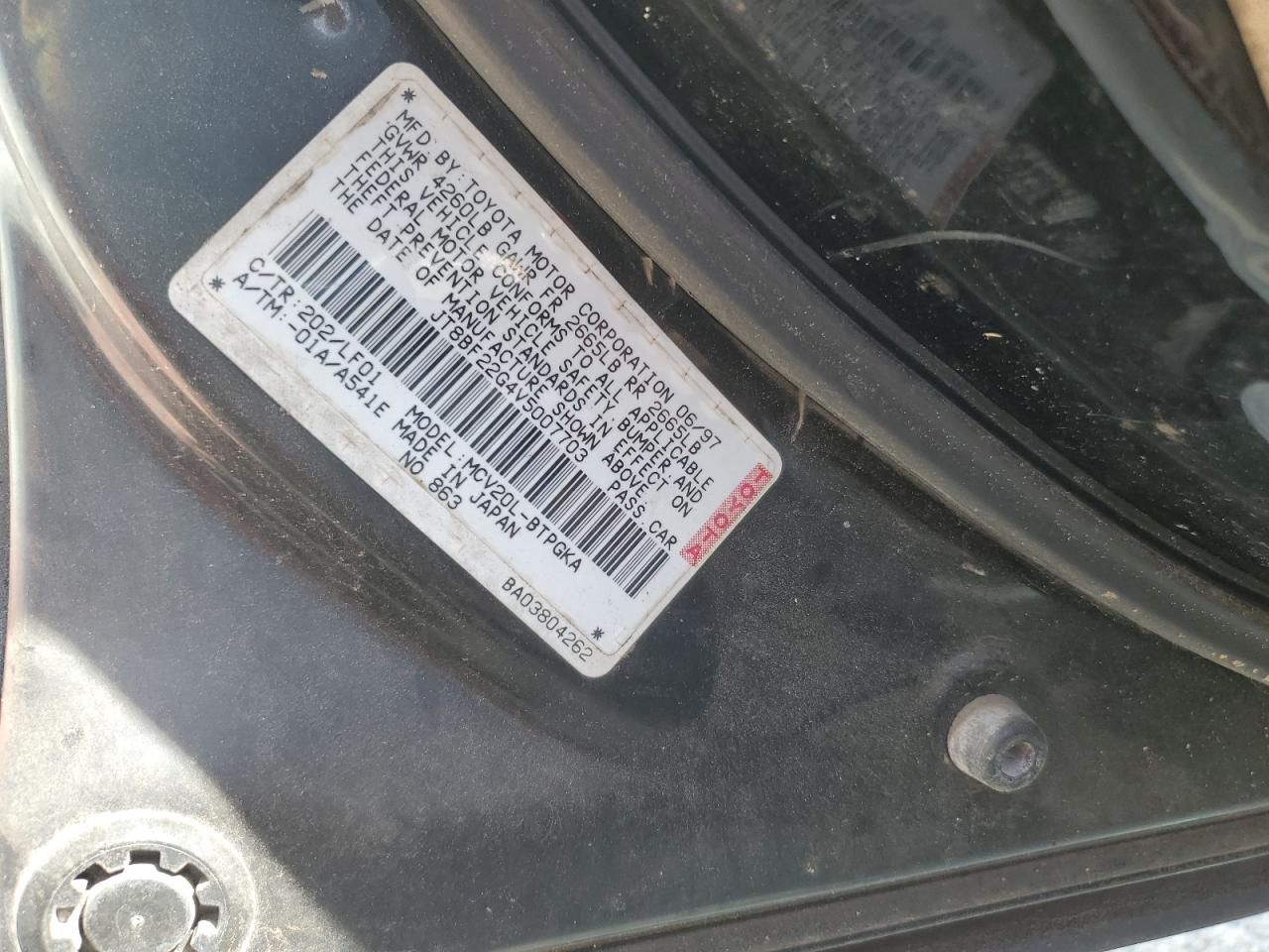 1997 Lexus Es 300 VIN: JT8BF22G4V5007703 Lot: 58782685