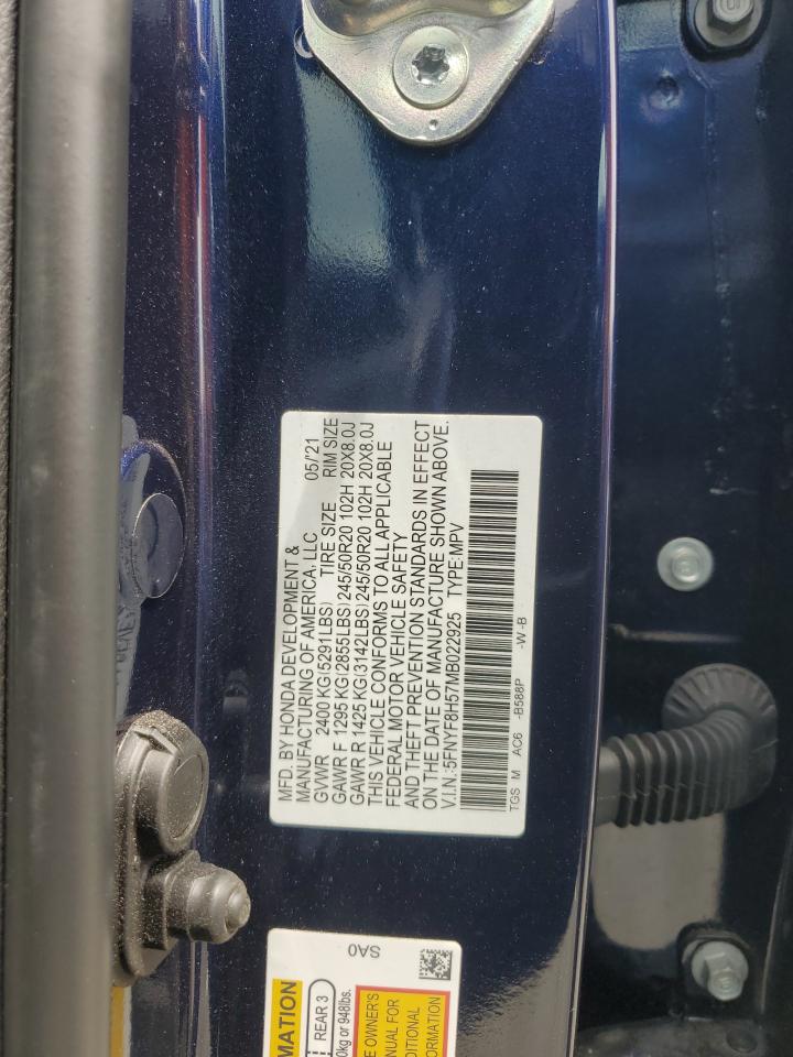 2021 Honda Passport Exl VIN: 5FNYF8H57MB022925 Lot: 60423705