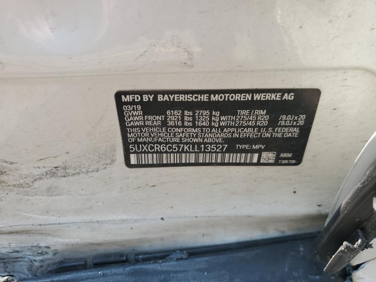 2019 BMW X5 xDrive40I VIN: 5UXCR6C57KLL13527 Lot: 56942835