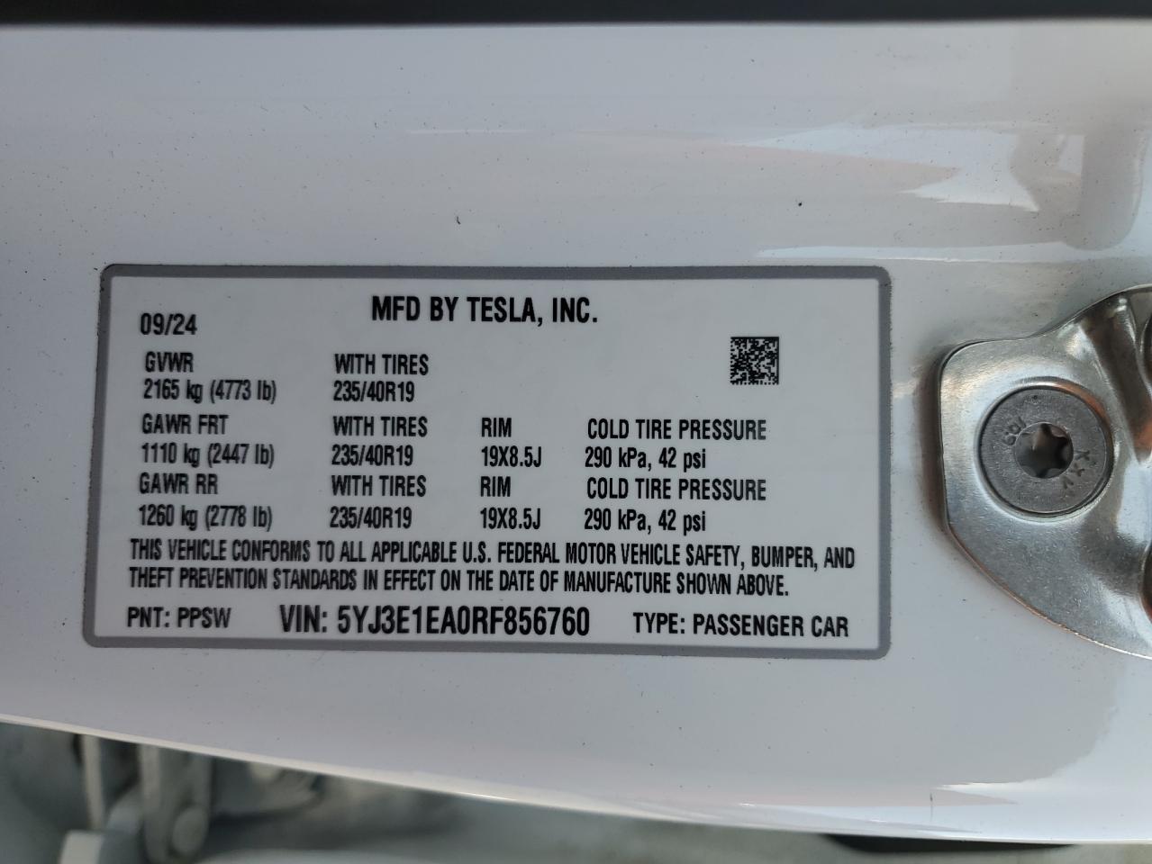 TESLA MODEL 3 2024 VIN 5YJ3E1EA0RF856760 photo 13