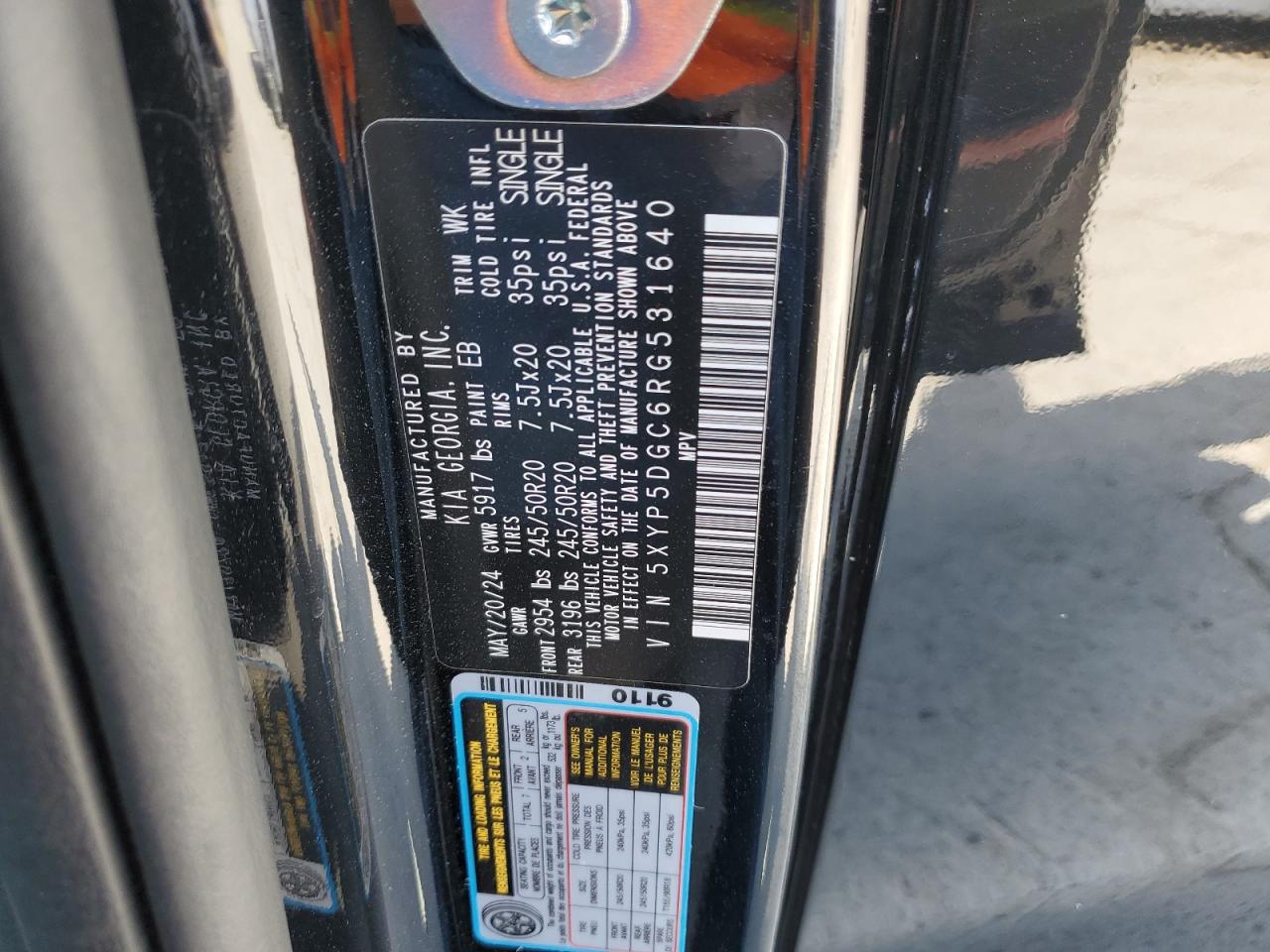 2024 Kia Telluride Sx VIN: 5XYP5DGC6RG531640 Lot: 61953805