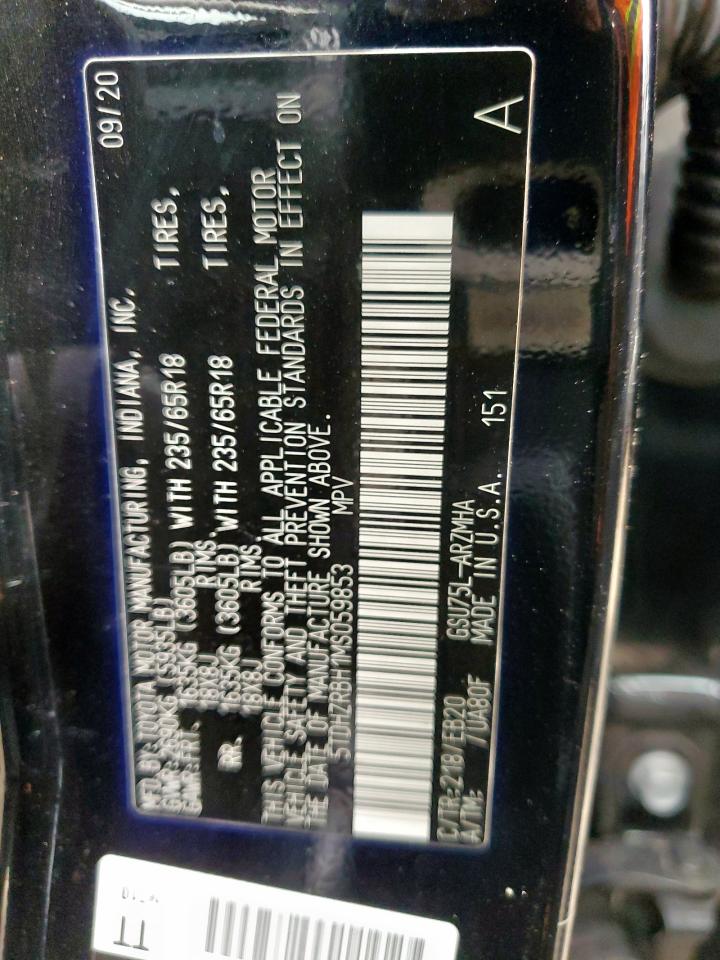 2021 Toyota Highlander Xle VIN: 5TDHZRBH1MS059853 Lot: 61021815