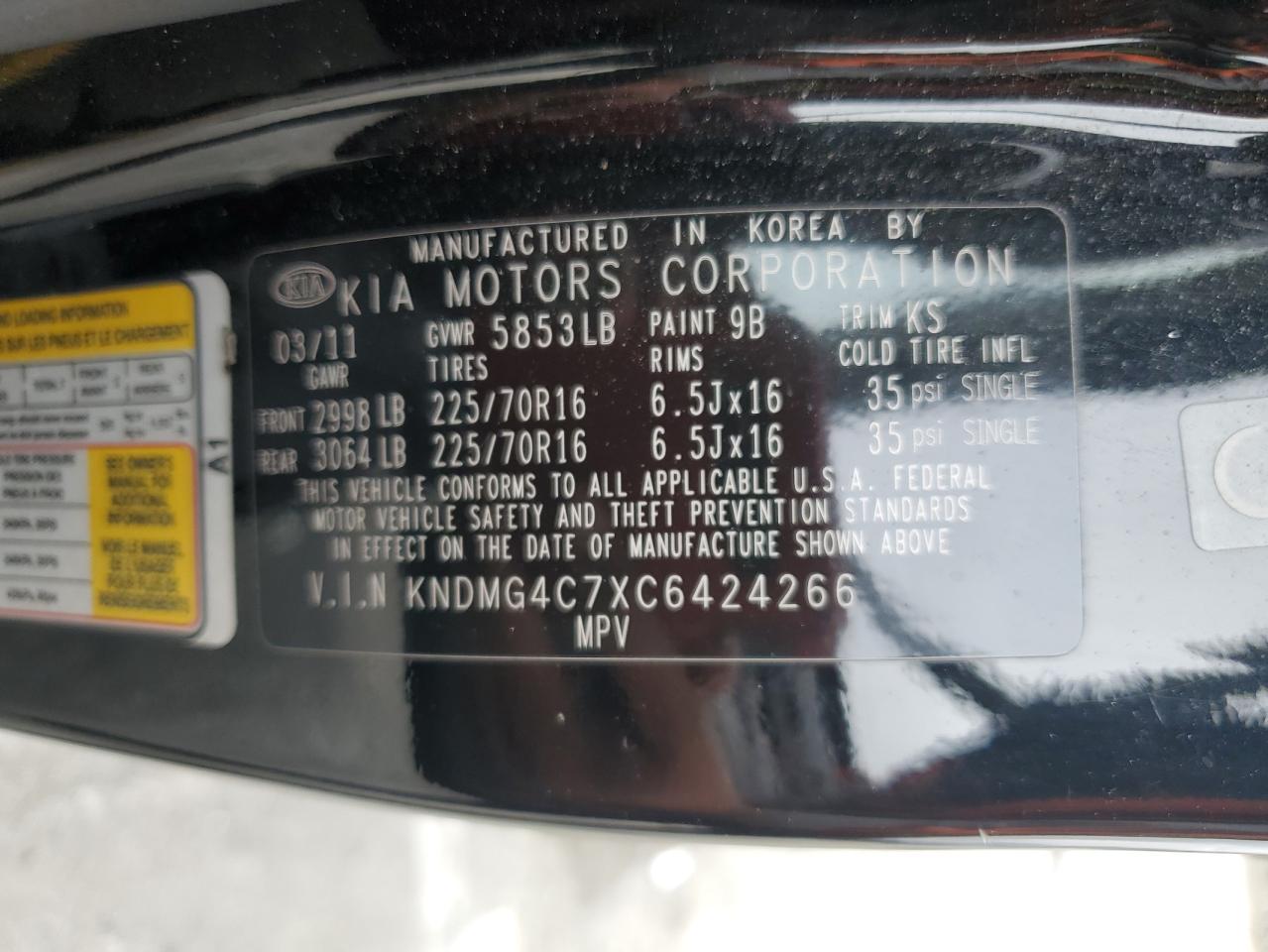 2012 Kia Sedona Lx VIN: KNDMG4C7XC6424266 Lot: 60625095