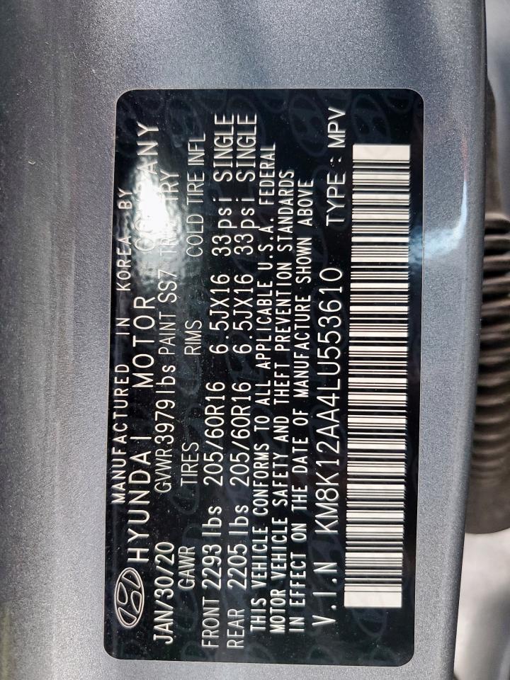 2020 Hyundai Kona Se VIN: KM8K12AA4LU553610 Lot: 61855715