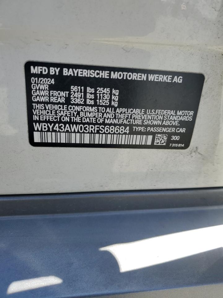 2024 BMW I4 Edrive 35 VIN: WBY43AW03RFS68684 Lot: 62593555