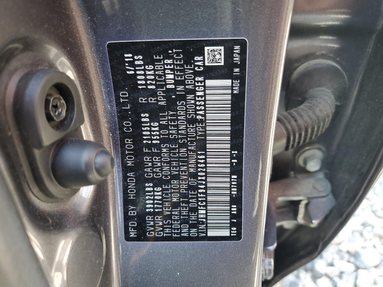 2018 Honda Civic Touring VIN: JHMFC1F94JX026461 Lot: 62215545