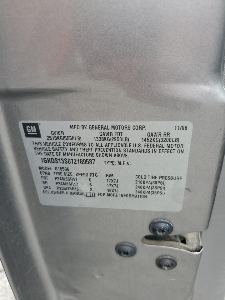2007 GMC Envoy VIN: 1GKDS13S072189587 Lot: 57360205