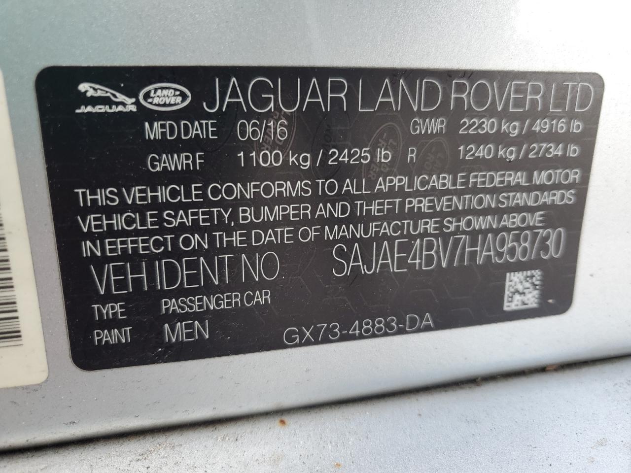 2017 Jaguar Xe Prestige VIN: SAJAE4BV7HA958730 Lot: 61076115