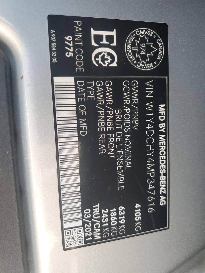 2021 Mercedes-Benz Sprinter 2500 VIN: W1Y4DCHY4MP347616 Lot: 61796345