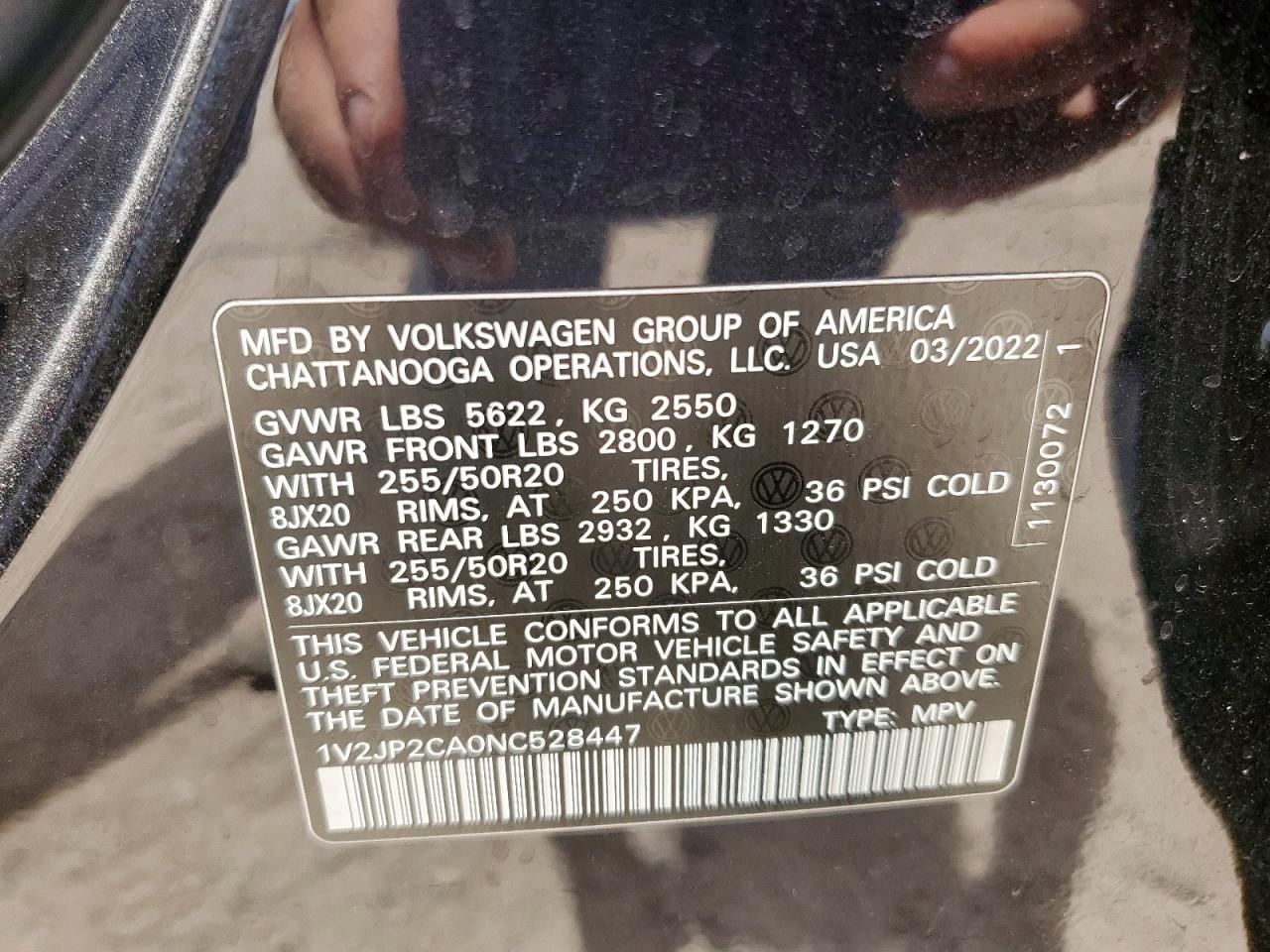 2022 Volkswagen Atlas Se VIN: 1V2JP2CA0NC528447 Lot: 61506595