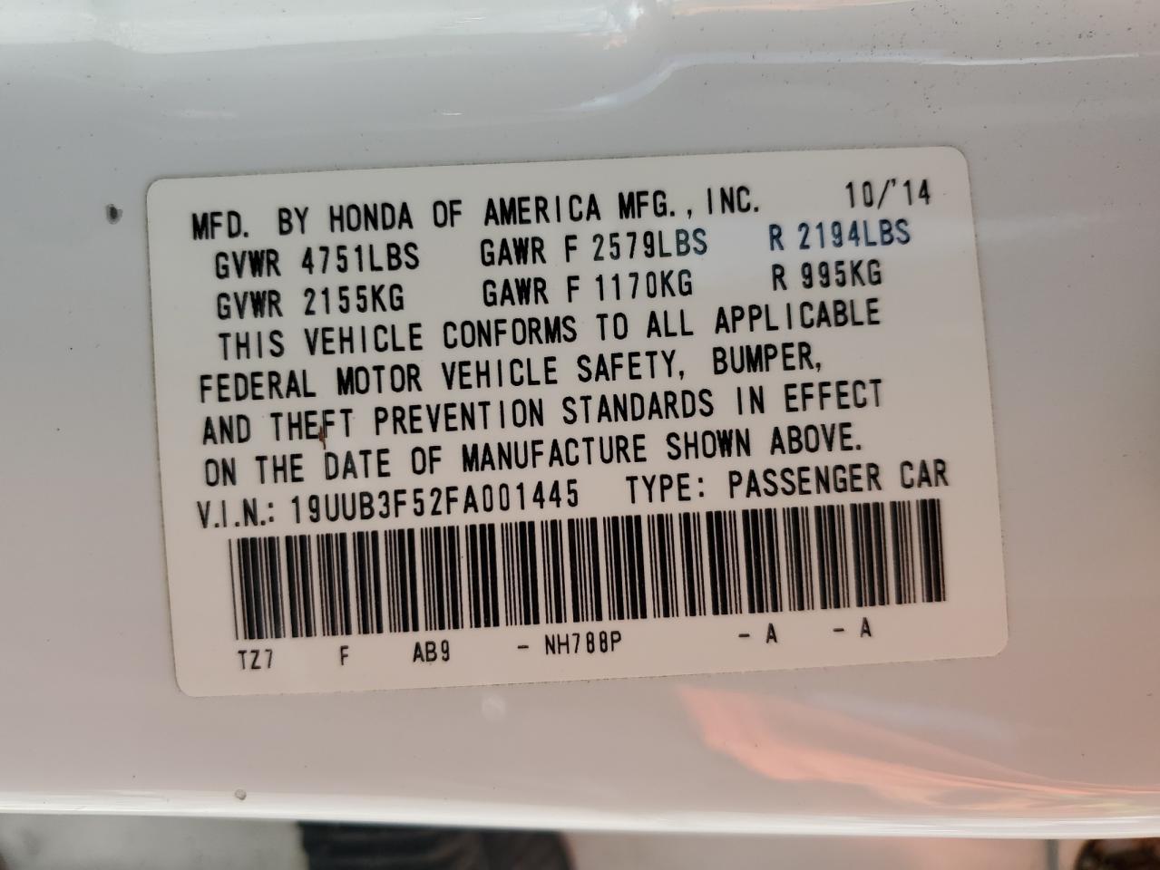 2015 Acura Tlx Tech VIN: 19UUB3F52FA001445 Lot: 60875395