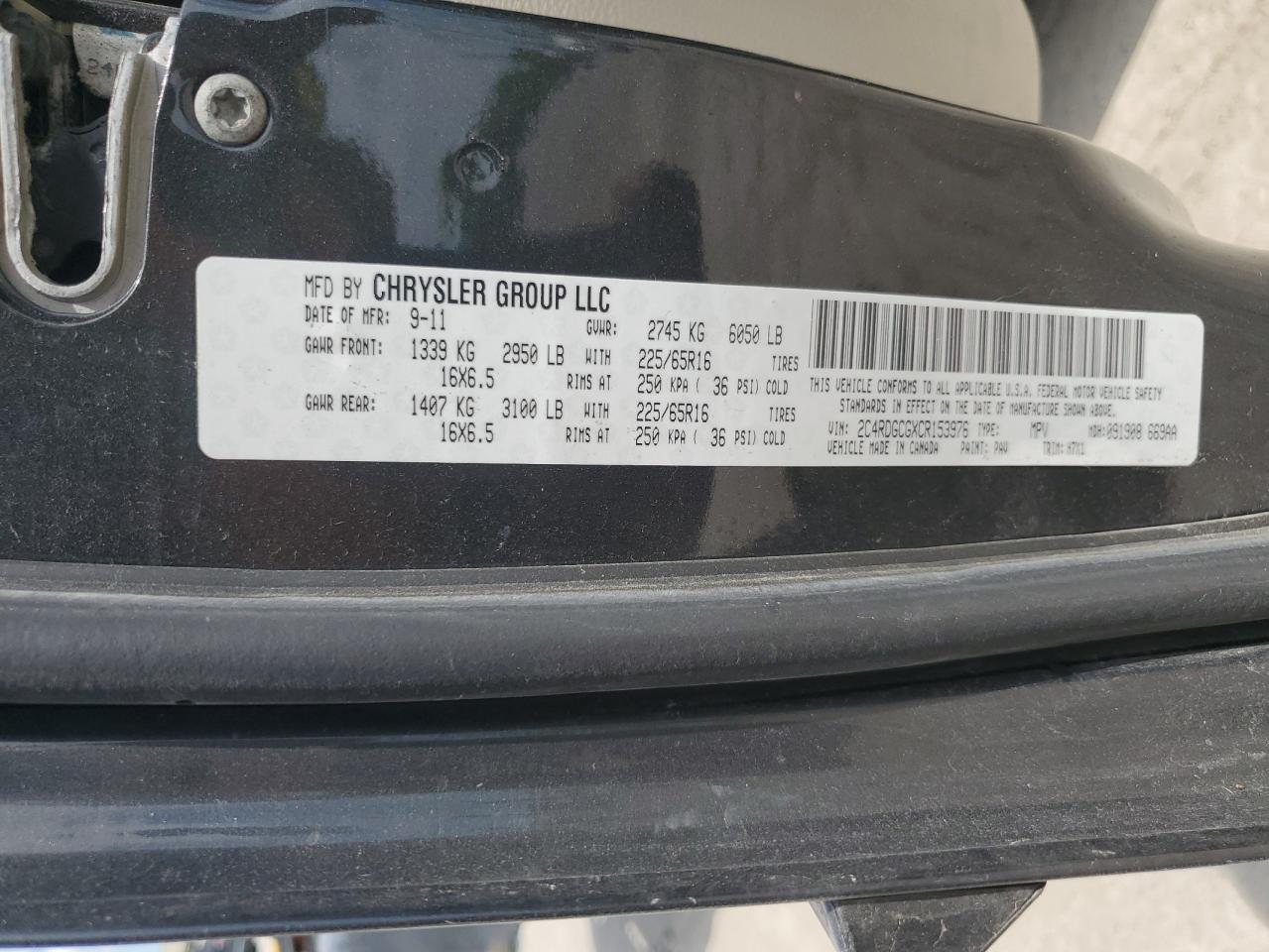 2012 Dodge Grand Caravan Sxt VIN: 2C4RDGCGXCR153976 Lot: 62717995