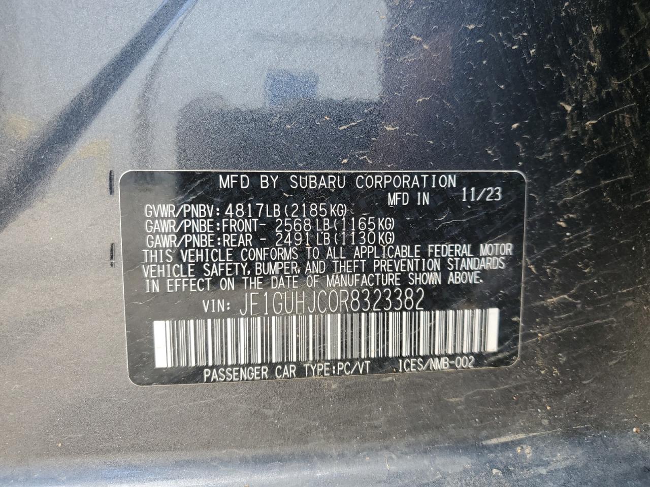2024 Subaru Impreza Rs VIN: JF1GUHJC0R8323382 Lot: 62770085