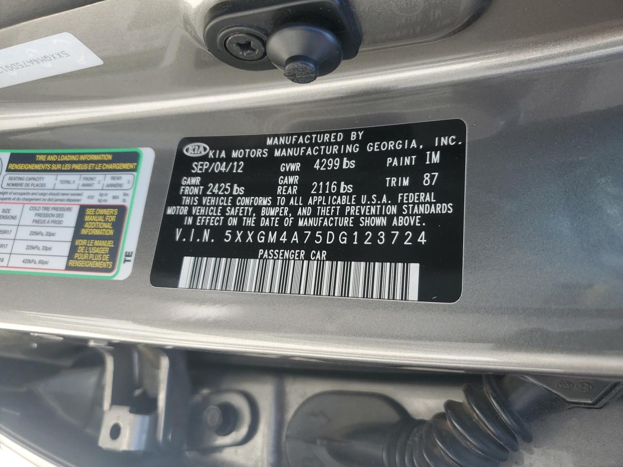 2013 Kia Optima Lx VIN: 5XXGM4A75DG123724 Lot: 62527315