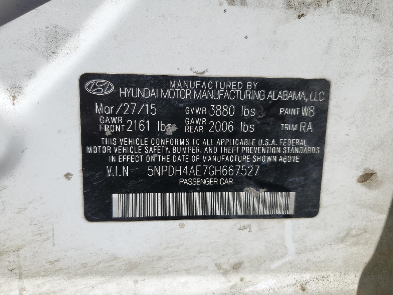 HYUNDAI ELANTRA 2016 VIN 5NPDH4AE7GH667527 фото 12