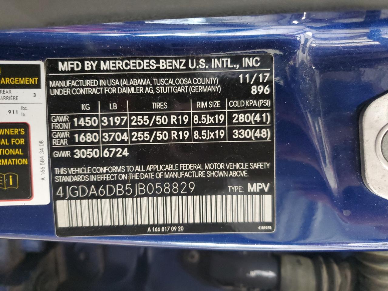 2018 Mercedes-Benz Gle 550E 4Matic VIN: 4JGDA6DB5JB058829 Lot: 59574595