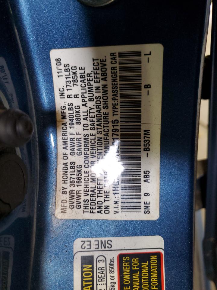 2009 Honda Civic Lx VIN: 1HGFA16549L017915 Lot: 62229445