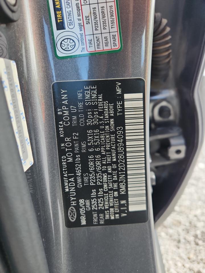 2008 Hyundai Tucson Se VIN: KM8JN12D28U894093 Lot: 61732035