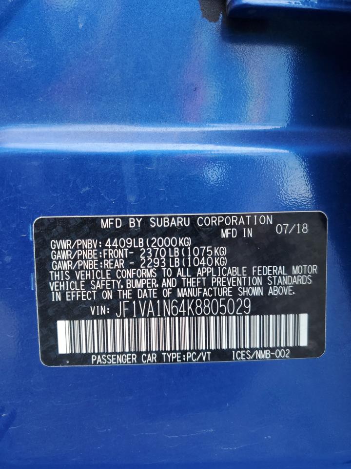 2019 Subaru Wrx Limited VIN: JF1VA1N64K8805029 Lot: 62506545
